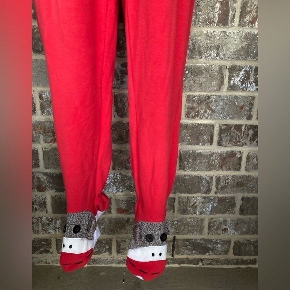 Nick & Nora Red SOCK MONKEY Footed Pajamas One Piece size medium. - Picture 2 of 12